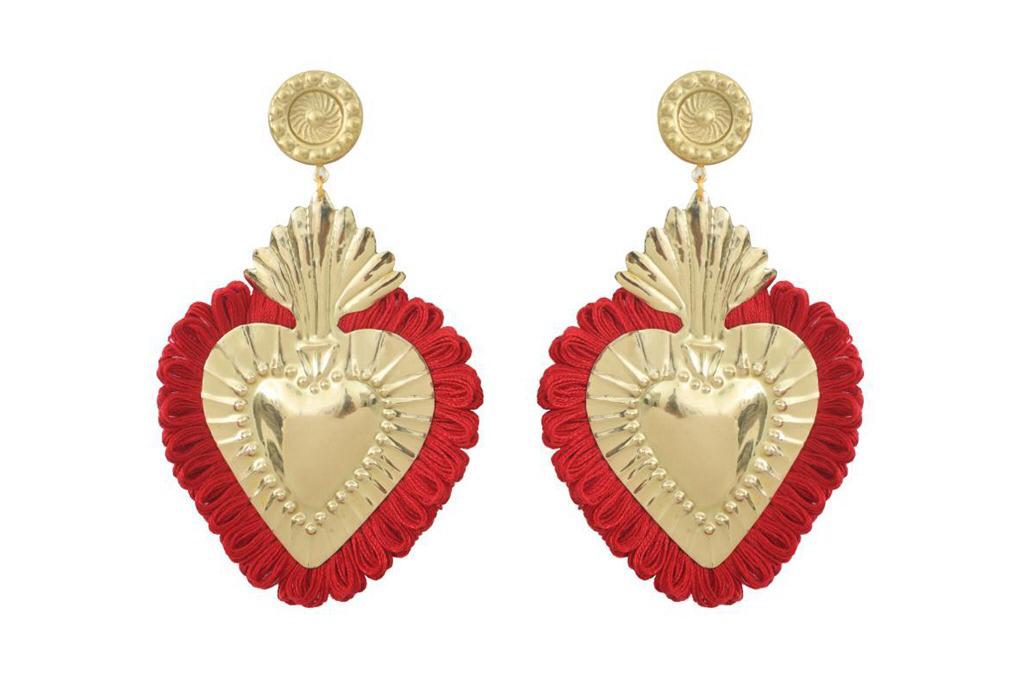 14K Yellow Red Enamel Heart Earrings | Stuller